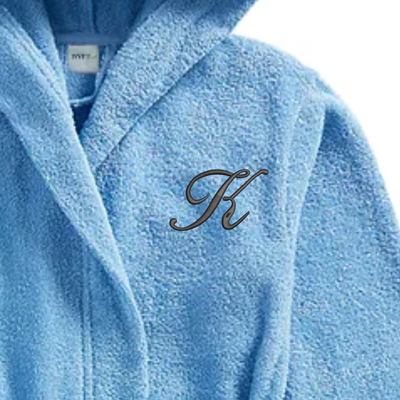 Daffodil Monogrammed Kids Bathrobe (112x113 Cm) 8 Year Light Blue Hooded Terry Cotton Set of 01 - Letter "K"