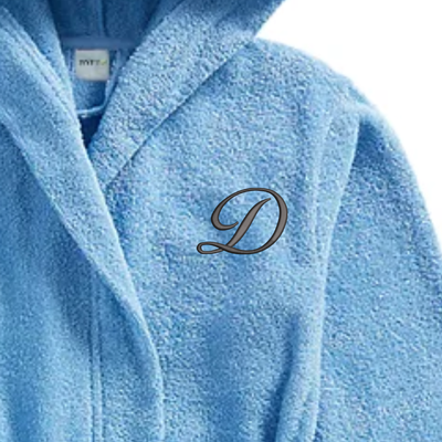 Daffodil Monogrammed Kids Bathrobe (125x133 Cm) 12 Year Light Blue Hooded Terry Cotton Set of 01 - Letter "D"