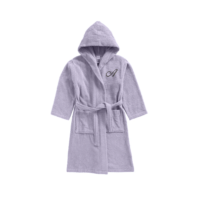 Daffodil Monogrammed Kids Bathrobe (120x124 Cm) 10 Year Lilac Hooded Terry Cotton Set of 01 - Letter "A"