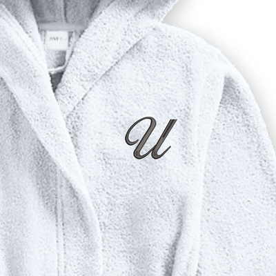 Daffodil Monogrammed Kids Bathrobe (120x124 Cm) 10 YEAR White Hooded Terry Cotton Set of 01 - Letter "U"