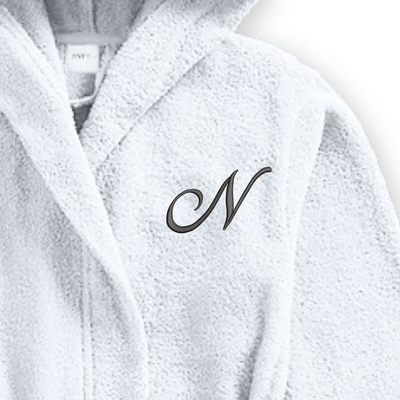 Daffodil Monogrammed Kids Bathrobe (125x133 Cm) 12 YEAR White Hooded Terry Cotton Set of 01 - Letter "N"