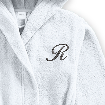 Daffodil Monogrammed Kids Bathrobe (125x133 Cm) 12 YEAR White Hooded Terry Cotton Set of 01 - Letter "R"