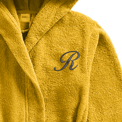 Daffodil Monogrammed Kids Bathrobe (125x133 Cm) 12 Year Yellow Hooded Terry Cotton Set of 01 - Letter "R"