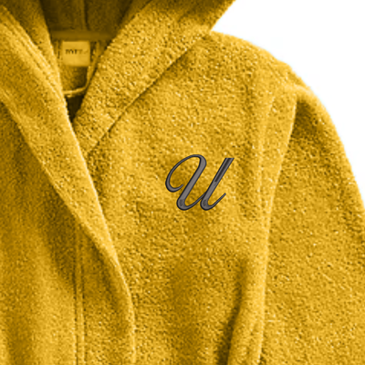 Daffodil Monogrammed Kids Bathrobe (125x133 Cm) 12 Year Yellow Hooded Terry Cotton Set of 01 - Letter "U"