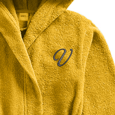 Daffodil Monogrammed Kids Bathrobe (125x133 Cm) 12 Year Yellow Hooded Terry Cotton Set of 01 - Letter "V"