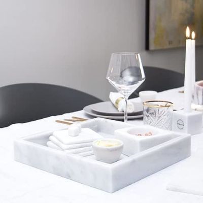 White Marble Border Tray White Marble Border Tray