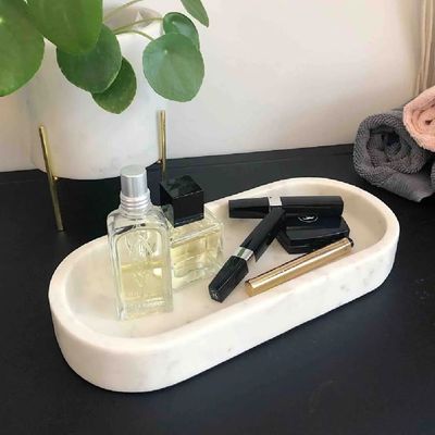 White Oval Marble Border Tray