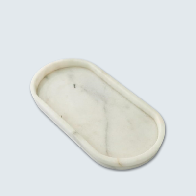 White Oval Marble Border Tray