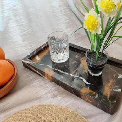 Black Gold Rectangular Marble Border Tray