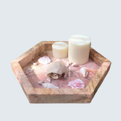 Beige Hexagonal Marble Border Tray