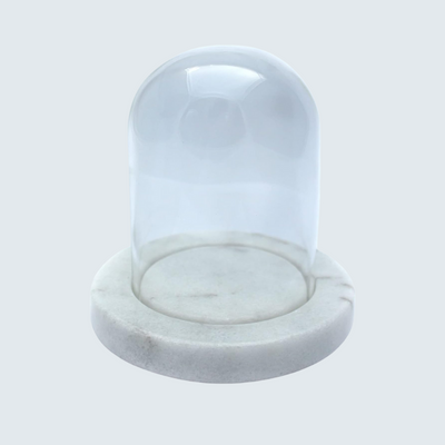 White Marble Plate with long glass dome White Marble Plate with long glass dome