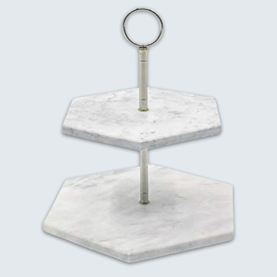 White Hexagon Marble 2 Tiered Cake Stand