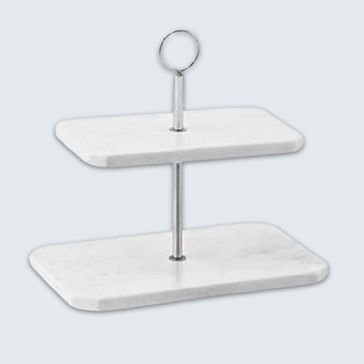 White Rectangular Marble 2 Tiered Cake Stand White Rectangular Marble 2 Tiered Cake Stand