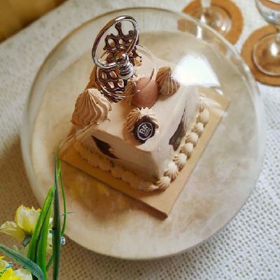 Beige Marble Cake Stand with marble top and round metal stand