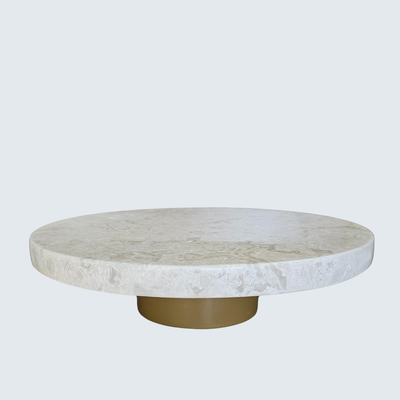 Beige Marble Cake Stand with marble top and round metal stand