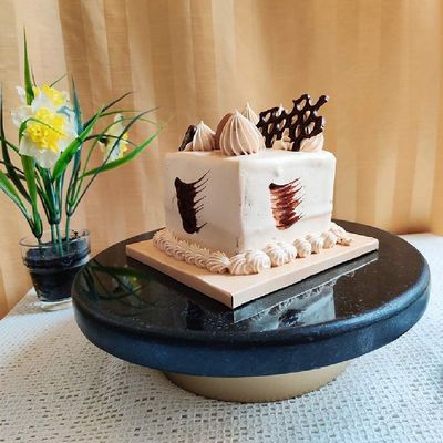 Black Marble Cake Stand with marble top and round metal stand