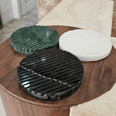 White Round Marble Grooved Tray White Round Marble Grooved Tray