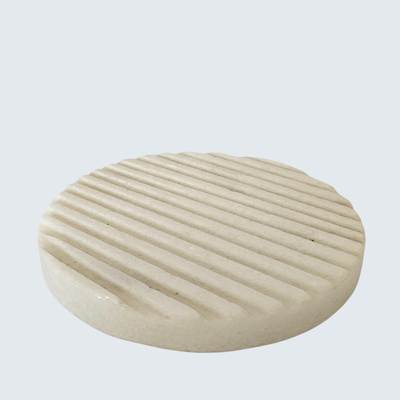 White Round Marble Grooved Tray