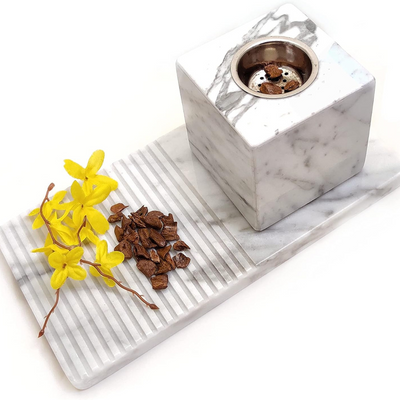 White Rectangular Marble Grooved Tray