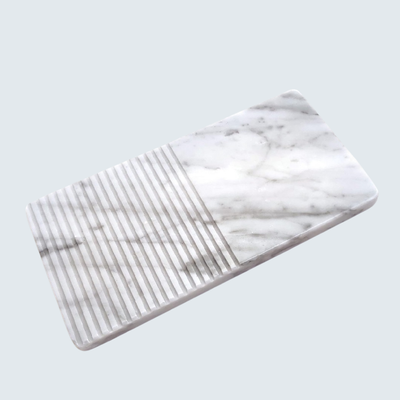 White Rectangular Marble Grooved Tray