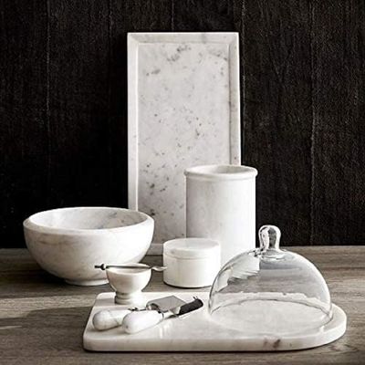Fancy White Marble Tray with glass dome