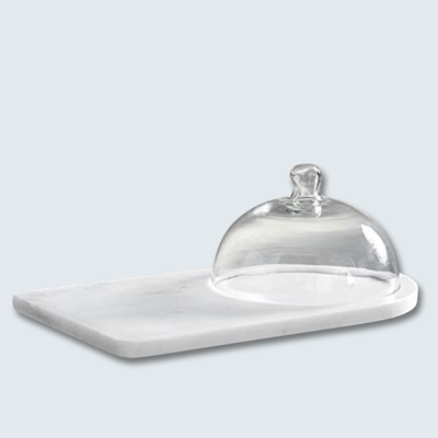Fancy White Marble Tray with glass dome