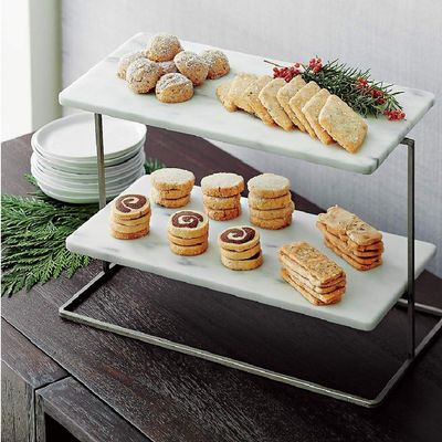 White Marble 2 Tiered Cake Stand