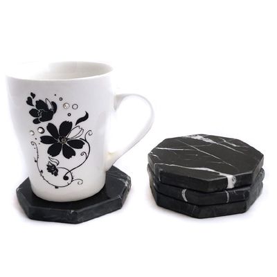 Black Octagon Marble Coasters (set of 6)