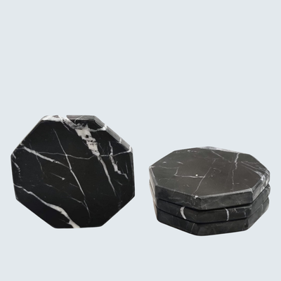 Black Octagon Marble Coasters (set of 6)
