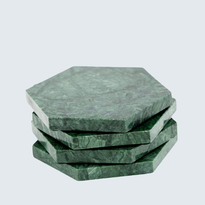Green Hexagon Marble Coasters (set of 6)