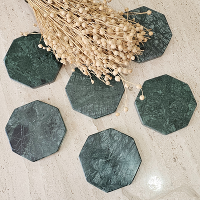 Green Octagon Marble Coasters (set of 6)