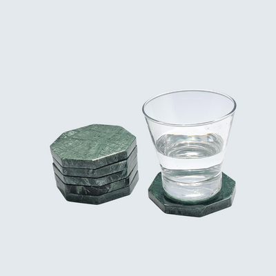 Green Octagon Marble Coasters (set of 6)