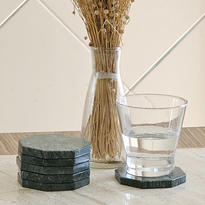 Green Octagon Marble Coasters (set of 6)