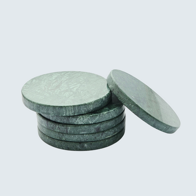 Green Round Marble Coasters (set of 6)