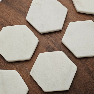White Hexagon Marble Coasters (set of 6)