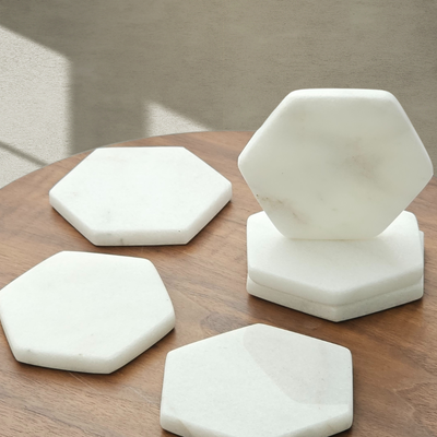 White Hexagon Marble Coasters (set of 6)