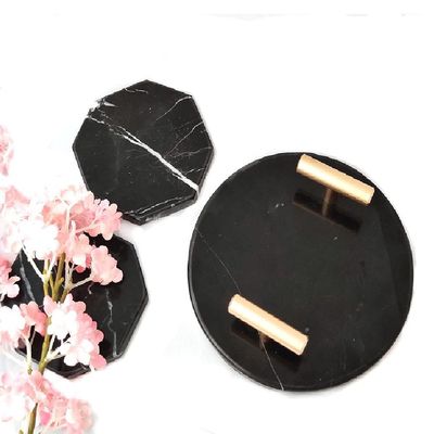 Black Round Marble Black Stone Serving Tray 20cm