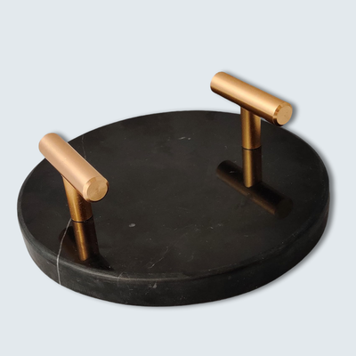 Black Round Marble Black Stone Serving Tray 25cm