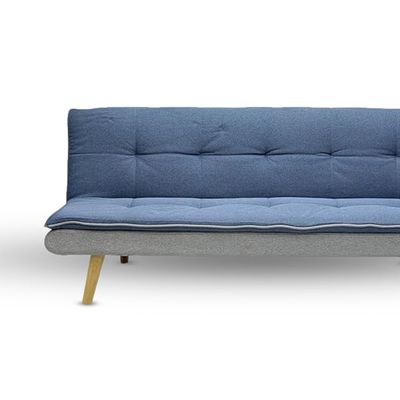 Modern design 3-Seater Sofa with Premium Fabric and Wooden Legs - Convertible Futon Bed for Living Room (BLUE)