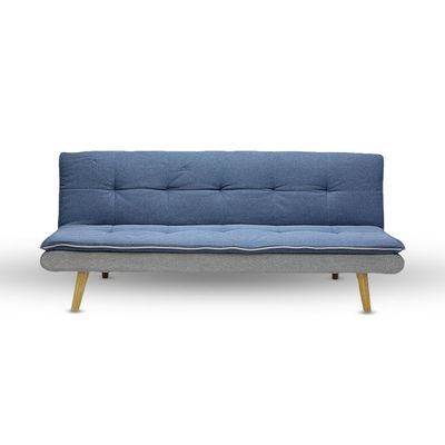 Modern design 3-Seater Sofa with Premium Fabric and Wooden Legs - Convertible Futon Bed for Living Room (BLUE)