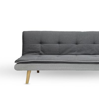 Modern design 3-Seater Sofa with Premium Fabric and Wooden Legs - Convertible Futon Bed for Living Room (Grey)