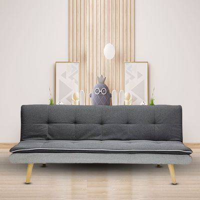 Modern design 3-Seater Sofa with Premium Fabric and Wooden Legs - Convertible Futon Bed for Living Room (Grey)