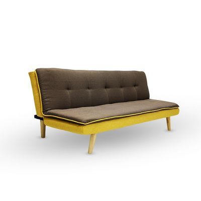 Modern design 3-Seater Sofa with Premium Fabric and Wooden Legs - Convertible Futon Bed for Living Room (Yellow)