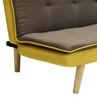 Modern design 3-Seater Sofa with Premium Fabric and Wooden Legs - Convertible Futon Bed for Living Room (Yellow)