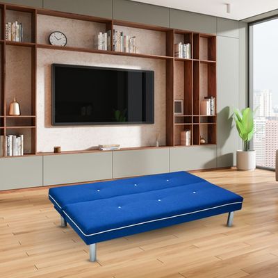 Modern 3 Seater Convertible Sofa Bed, Heavy Duty, Upholstered, Space-Saving (BLUE)