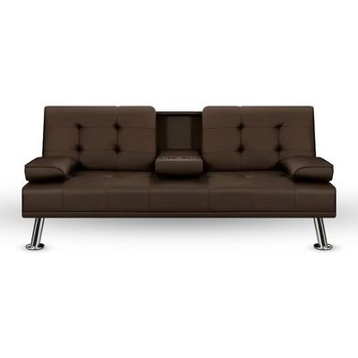 Modern Futon Sofa Bed, Faux Leather Upholstered Sofa, Convertible Folding Sofa Couch With Removable Armrests And 2 Cup Holders Couch Sofa Sleeper For Small Space,Home, (Brown)