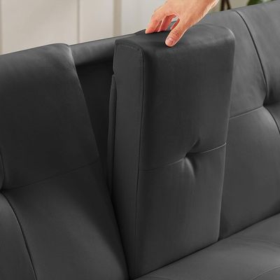 Modern Futon Sofa Bed, Faux Leather Upholstered Sofa, Convertible Folding Sofa Couch With Removable Armrests And 2 Cup Holders Couch Sofa Sleeper For Small Space,Home, (Black)