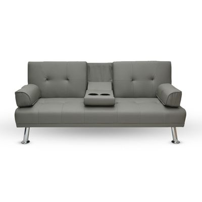 Modern Futon Sofa Bed, Faux Leather Upholstered Sofa, Convertible Folding Sofa Couch With Removable Armrests And 2 Cup Holders Couch Sofa Sleeper For Small Space,Home, (Dark Grey)