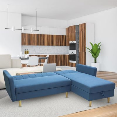 Luxe Comfort And Practicality Combined Mh-831-Grey L-Shaped Storage Sofa Bed - Ideal For Stylish And Functional Living Spaces (Blue)