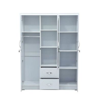 3-Door Wooden Wardrobe with Mirror, 135x45x185 cm, 2 Drawers, White